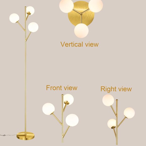 NEW! 3-Globe Tree Floor Lamp Gold Floor Lamp 70"H - Picture 6 of 6